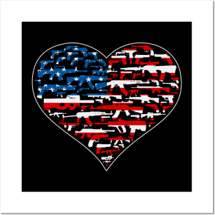 Heart shape made of guns, american flag, black Posters and Art